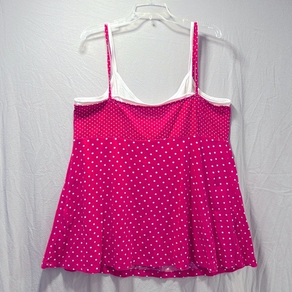 Derek Heart Plus 2X - White and Pink Polka Dot Layered Look Babydoll Tank Top - Picture 7 of 9